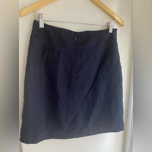 Ann Taylor A-Line Buckle Wrap Skirt Lined Size 4 Linen Blend Navy Blue Mini EUC - Picture 4 of 6